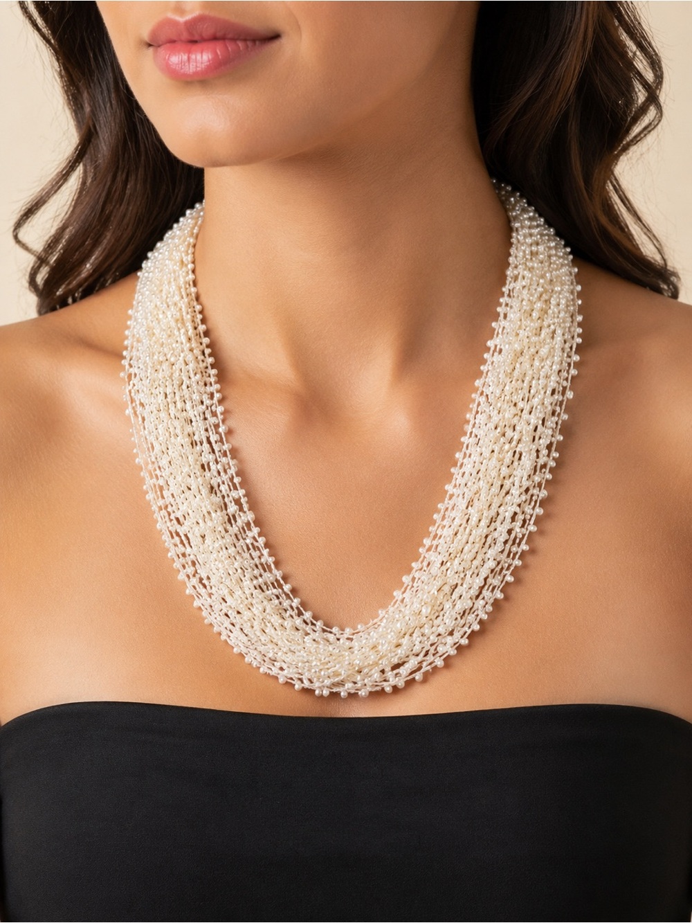 Elegant White Multi-Strand Seed Pearl Statement Necklace - Picture 2 of 2